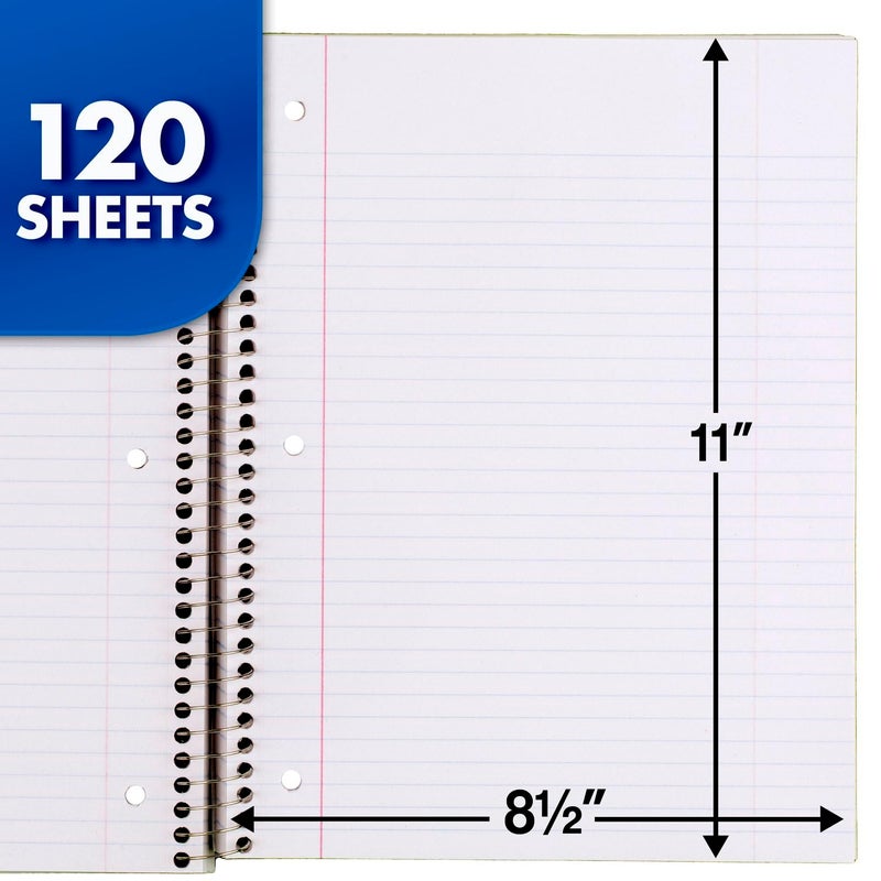 Mead Spiral Notebook, 3 Subject, College Ruled Paper, 8" x 11", 120 Sheets, Color Will Vary (820394-25) - Image 3